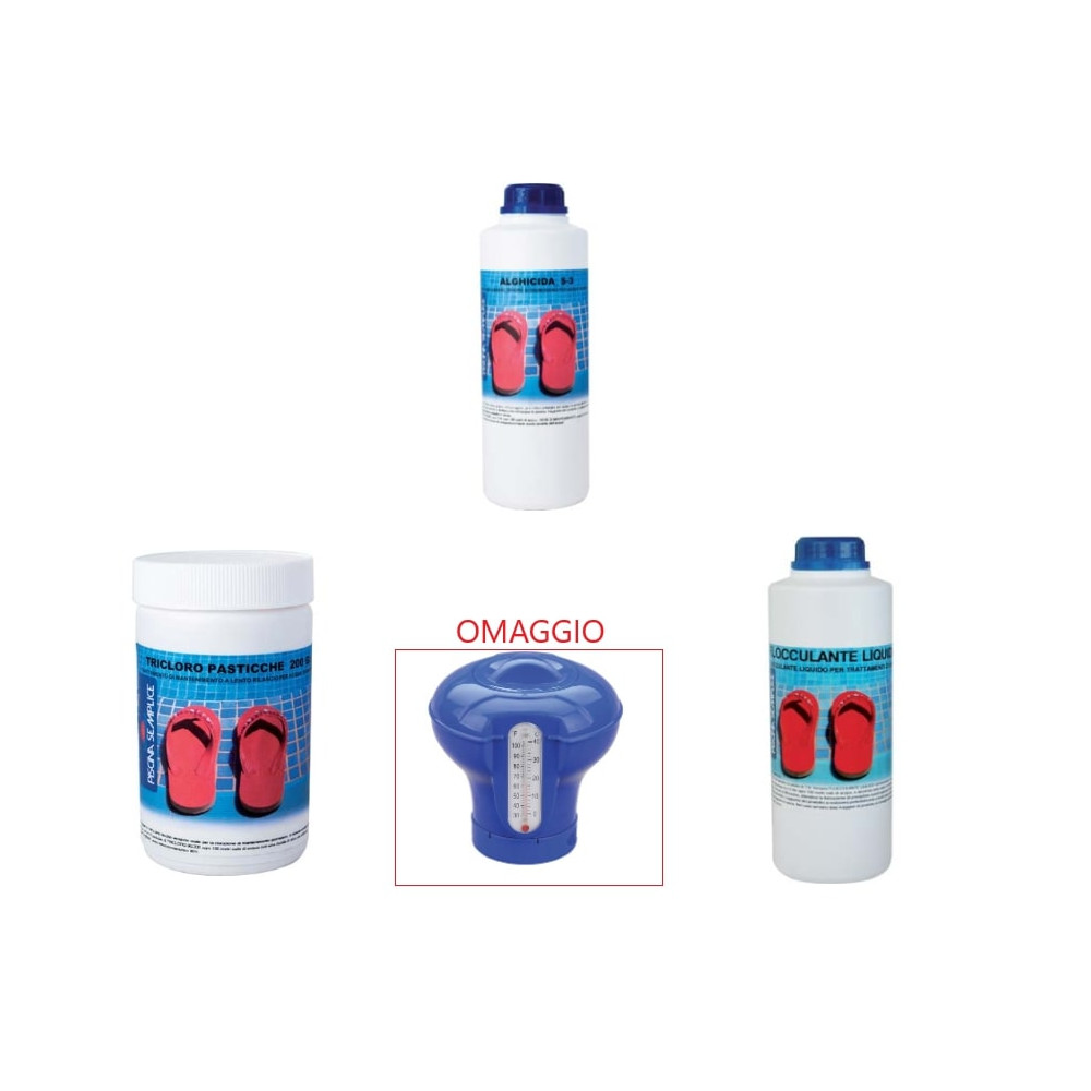 KIT PRODOTTI MANTENIMENTO ACQUA PISCINA INTEX TRICLORO,ALGHICIDA,FLOCCULANTE