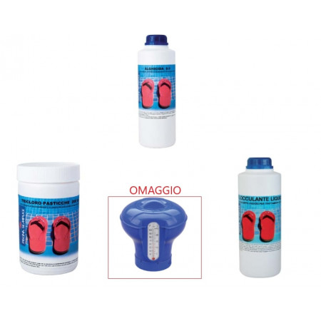 KIT PRODOTTI MANTENIMENTO ACQUA PISCINA INTEX TRICLORO,ALGHICIDA,FLOCCULANTE