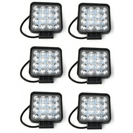 6 FARI FARETTO 12 V 48W-16 LED QUADRATO FUORISTRADA LAVORO IP67