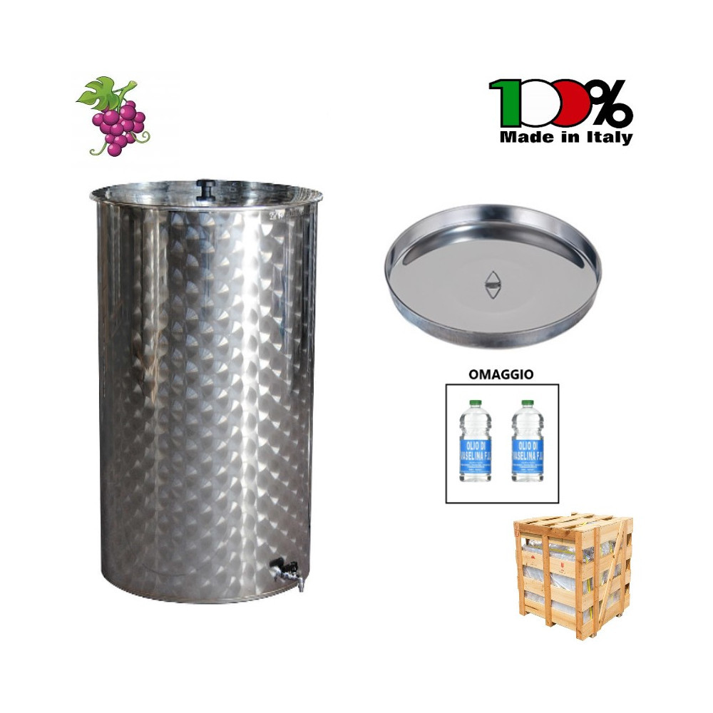 CONTENITORE IN ACCIAIO INOX 500 LT PER VINO CON GALLEGGIANTE AD OLIO E RUBINETTO