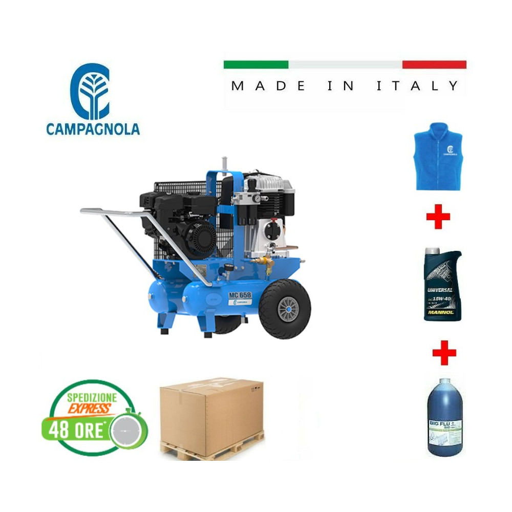 MOTOCOMPRESSORE CAMPAGNOLA MC 658 CON MOTORE A BENZINA 7 HP + OMAGGI