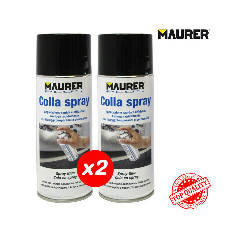 COLLA SPRAY ADESIVO TESSUTI LEGNO META LLO PELLE SUGHERO COLLANTE MAURER ML 400 X2