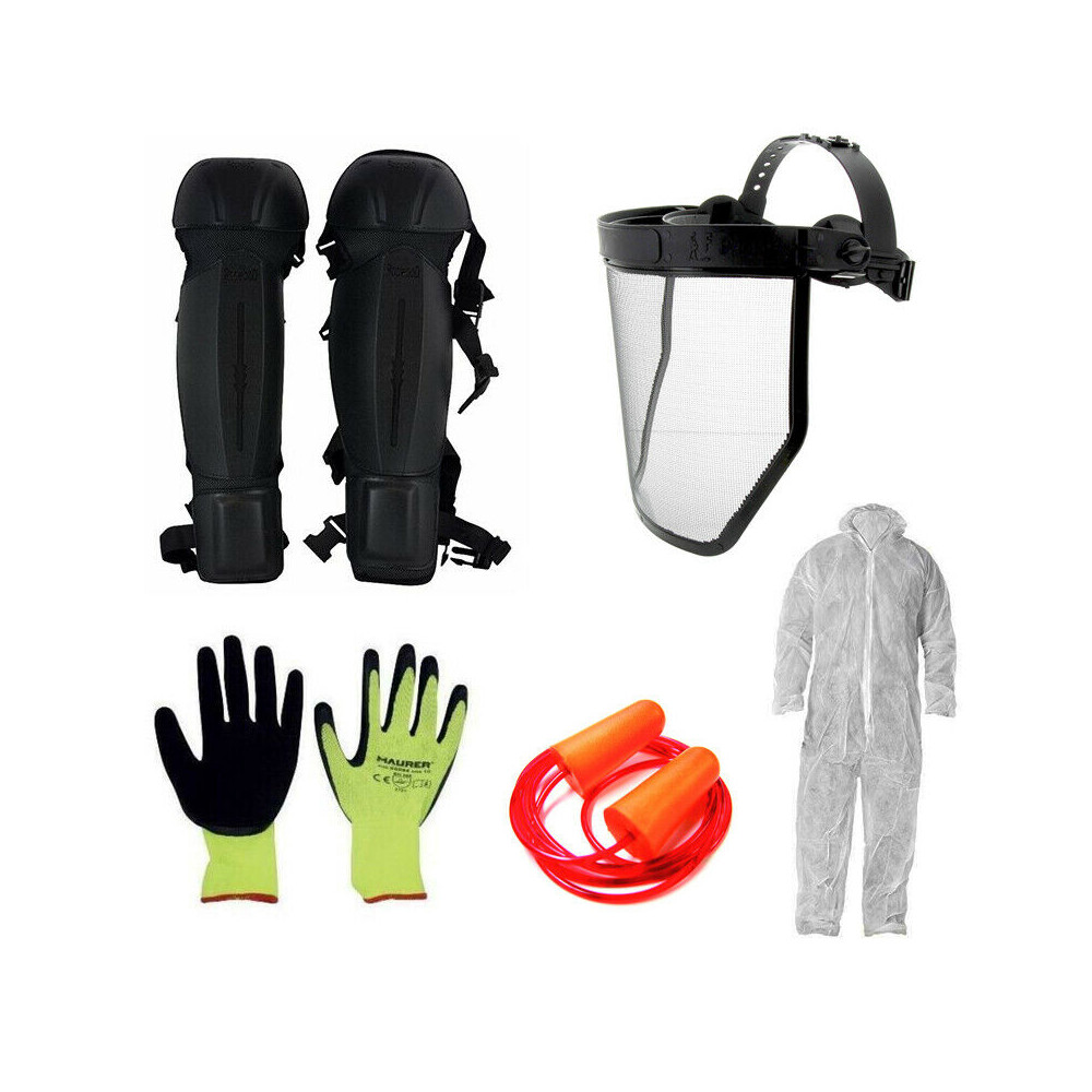 KIT PROTEZIONE DECESPUGLIATORE COMPLETO DI GAMBALI, PARASTINCHI + VISIERA A RETE + ACCESSORI