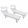 SET 2 PEZZI LETTINI PRENDISOLE ALLUMINIO ZANZIBAR PIEGHEVOLE CON PARASOLE BIANCO