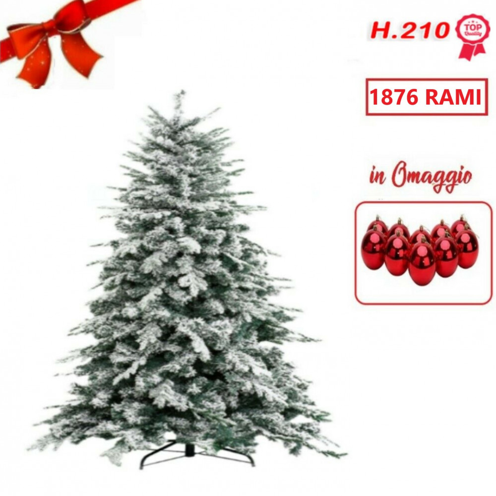 ALBERO DI NATALE INNEVATO ALASKA ALTEZZA 210 CM SUPERFOLTO COMPATTO REALISTICO